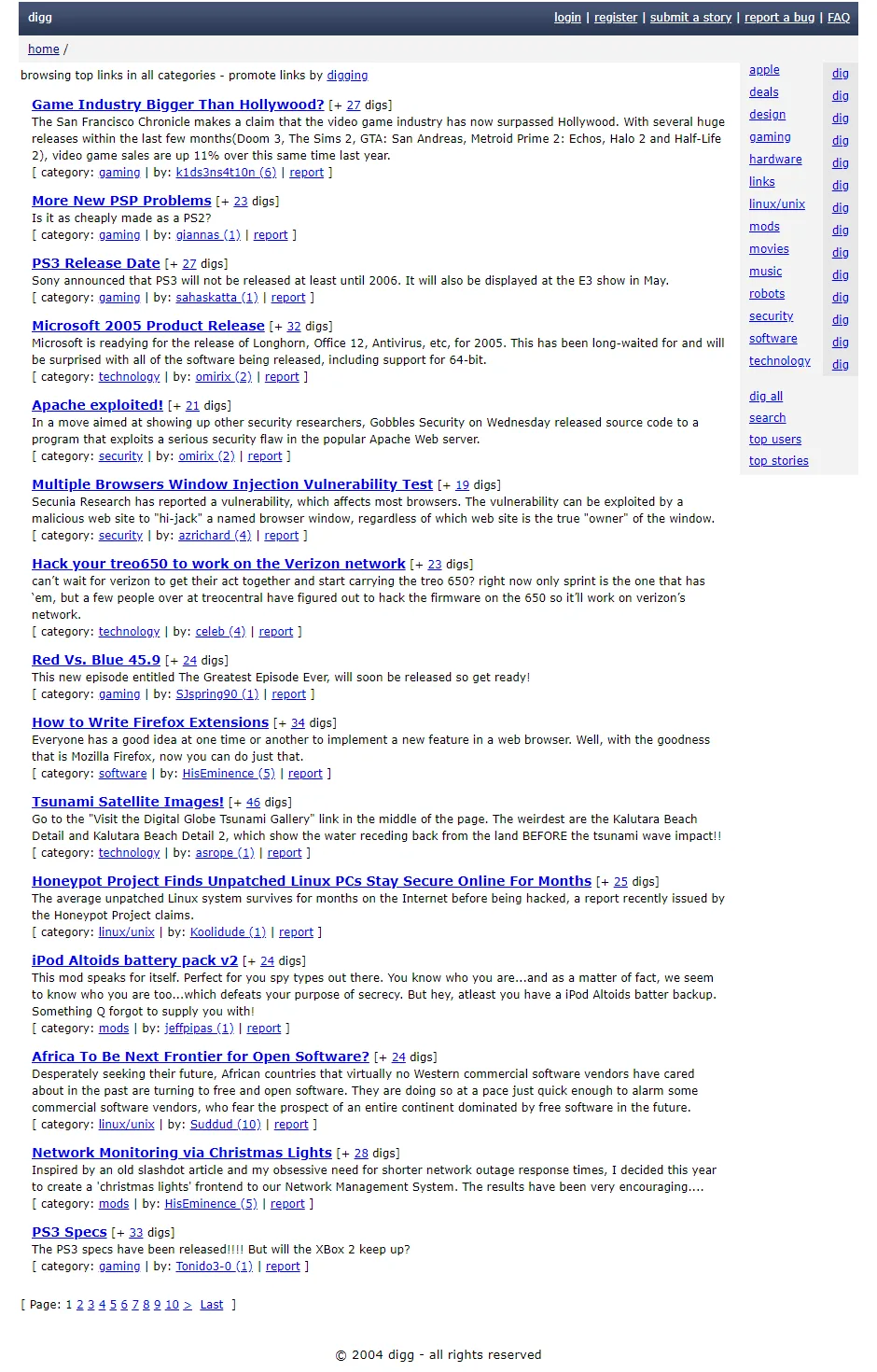 Digg 2004 - quintessential Web 2.0 with rounded corners and glossy buttons