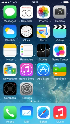 iOS 7 with flat design - minimal shadows, simple colors, thin typography