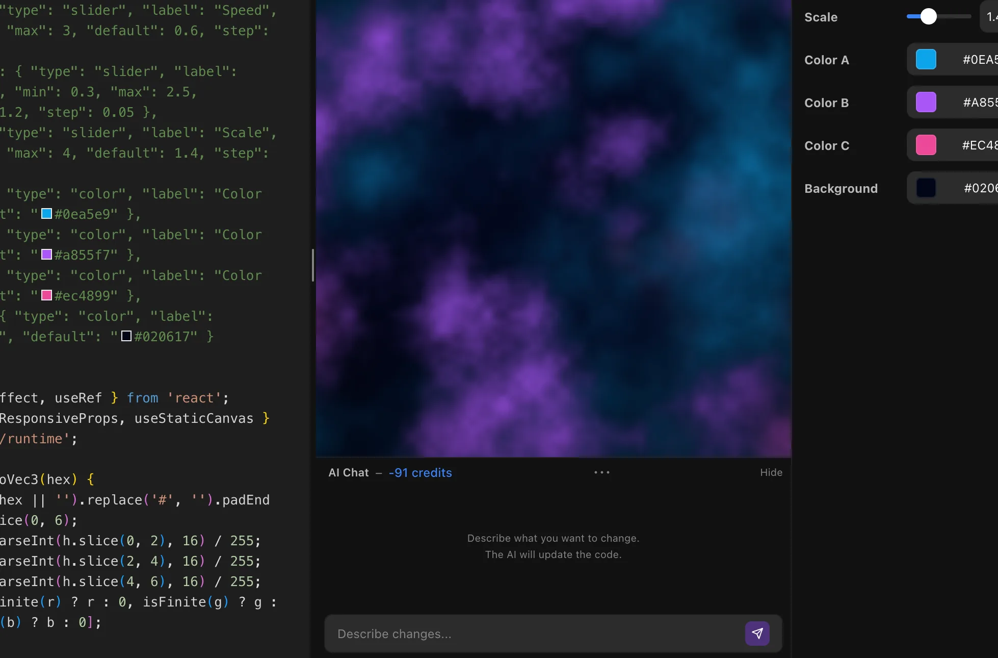 The AI chat inside the code component editor