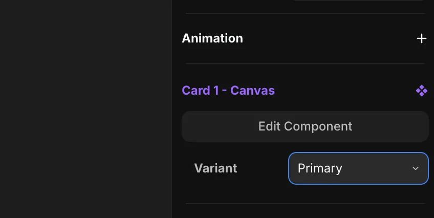 The Edit Component button and Variant selector
