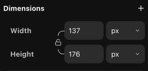 The Dimensions section with width and height controls