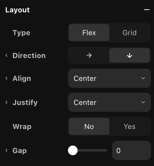 The Flex controls in the Layout section