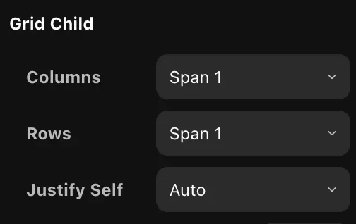 The Grid Child controls in the Layout section