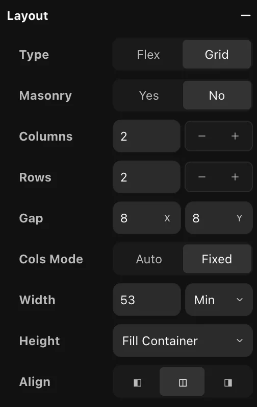 The Grid controls in the Layout section