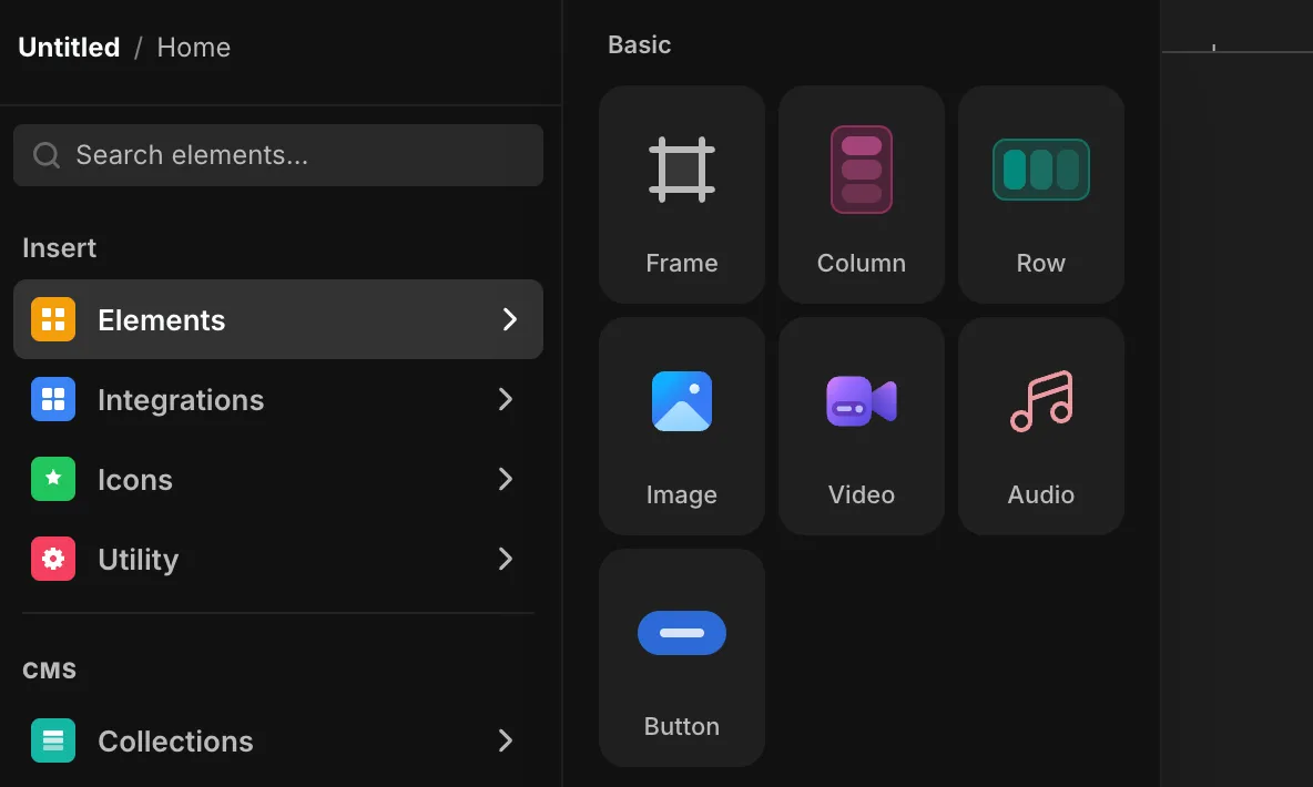 The Insert panel with Image, Video, and Audio elements