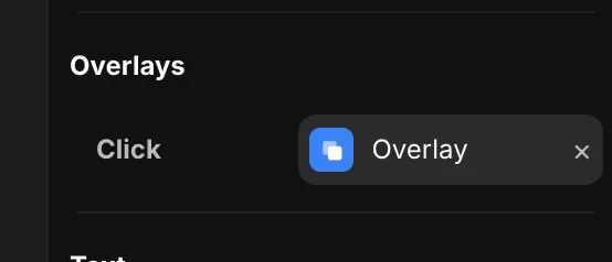 The Overlays section with an overlay added to a trigger
