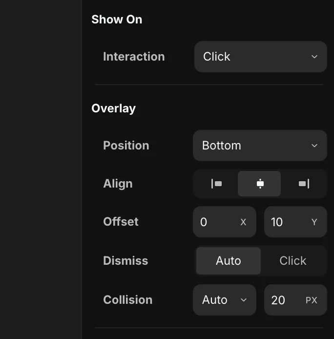 The Overlay tool with Show On and Overlay settings