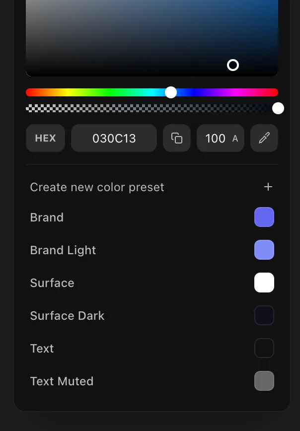 The color preset grid under the color picker