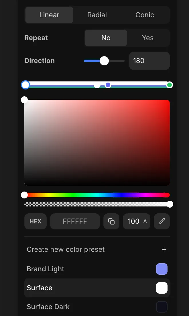 A gradient with a color preset applied to a stop