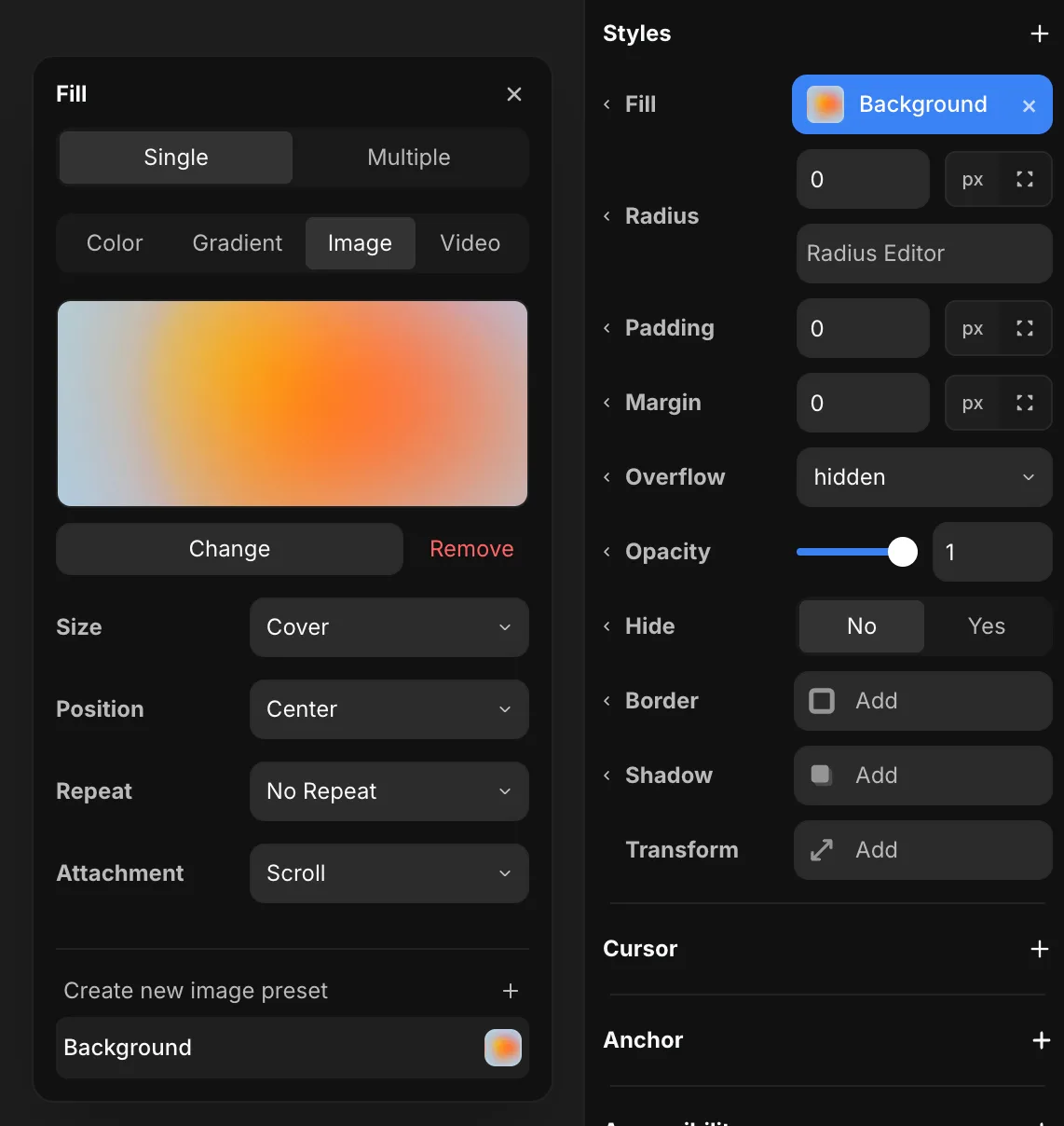 Image preset in the Fill tool