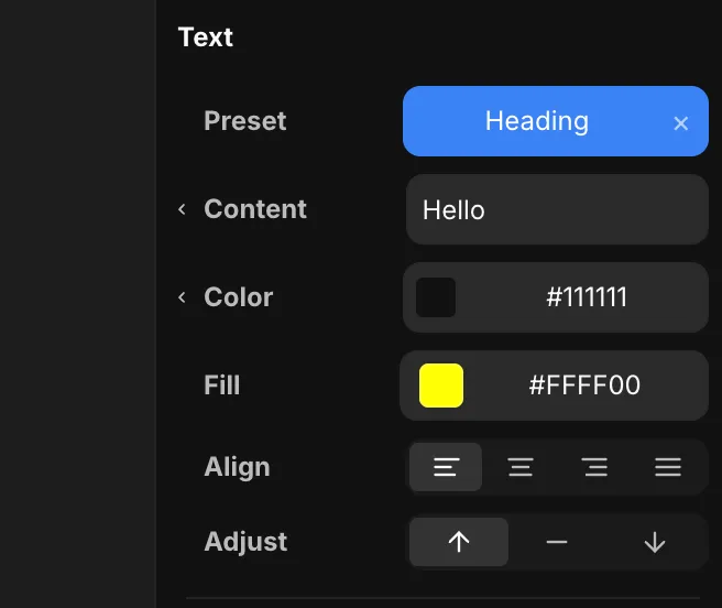 The Preset row at the top of the Text tool