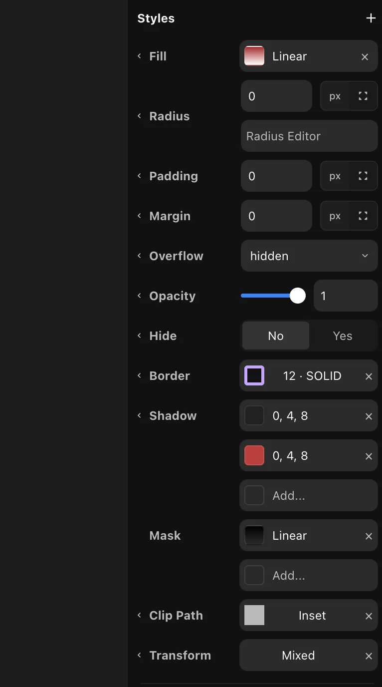 The Styles section in the right panel