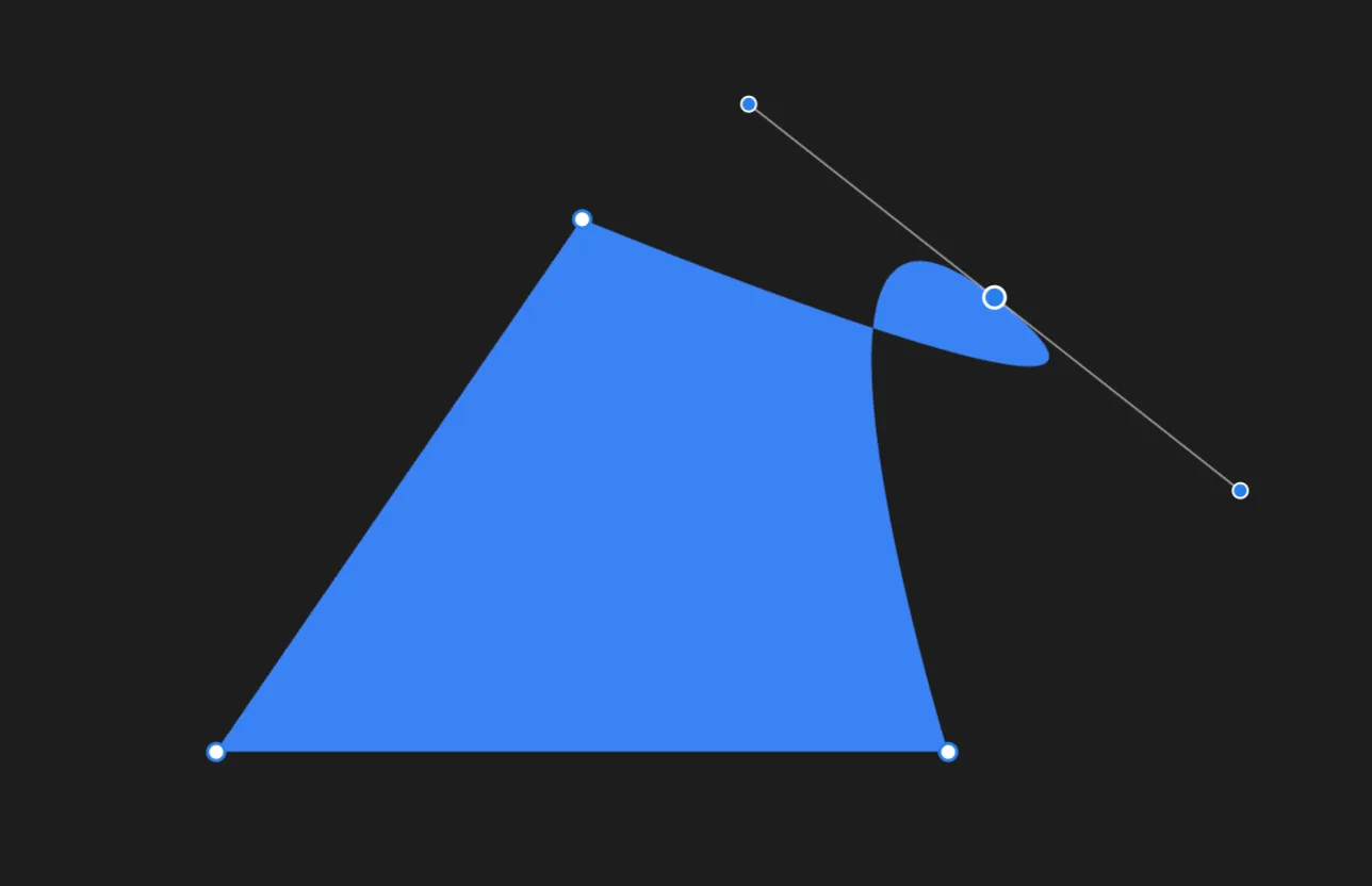 A vector path with a point selected and its bezier handles out